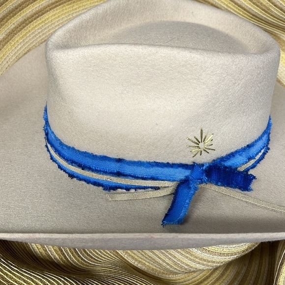Free People X Wyeth Baldwin Beige Wide-Brim Hat with Blue Accent